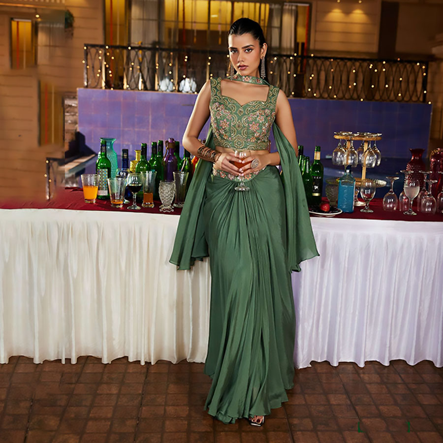 Sea green Chiffon Designer Lehenga